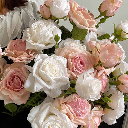 Artificial Rose Set in Pink and White - 18 inches