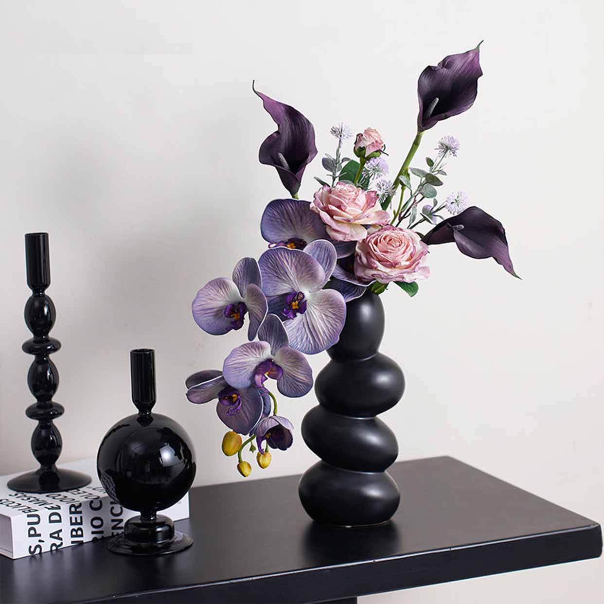 Artificial Phalaenopsis Arrangement with Stone Vase