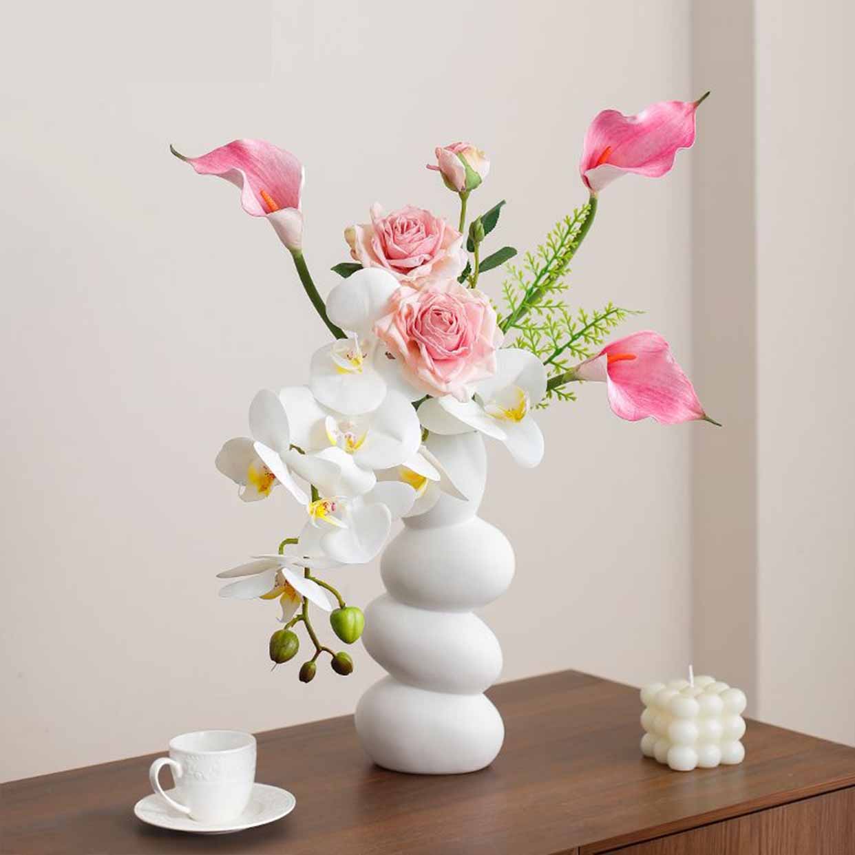 Artificial Phalaenopsis Arrangement with Stone Vase